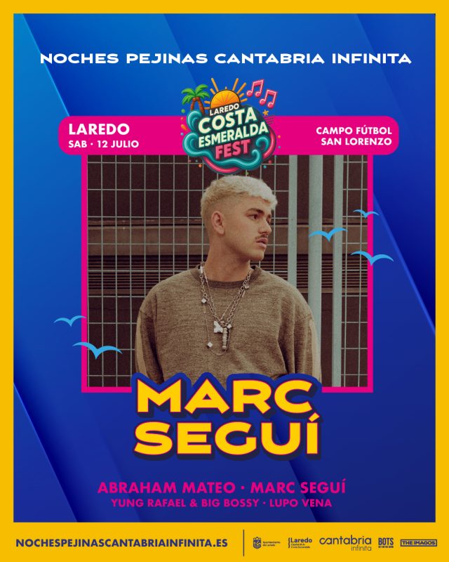 LAREDO COSTA ESMERALDA FEST 🔥 ¡ARTISTAS CONFIRMADOS!

Marc Seguí uno de los artistas más destacados de la escena musical actual, gracias a su capacidad para fusionar géneros como el pop, el indie y el lofi con una estética colorida y auténtica. El sábado 12 de julio presentará en Laredo su último disco “No tengo prisa”, que es toda una declaración de intenciones. ¿Te lo vas a perder? 
@seguimarc

¡Entradas a la venta! ¡Que no te lo cuenten! 🎟️👊 
🗓 12 de julio 
📍Laredo 
🎟️ nochespejinascantabriainfinita.es 

‼️ Además, por tiempo limitado, puedes adquirir un abono de 2 días por sólo 15€ que incluye la entrada para el Festival de Visite Nuestro Bar del viernes 11 de Julio. ¡Hazte con él! 

@cantabriaturismo @AyuntamientoLaredo 
#CantabriaInfinita #CantabriaApetece #NochesPejinas #MúsicaEnVivo #músicaendirecto